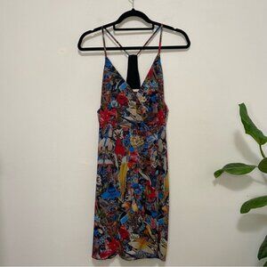 Alice + Olivia Floral Tropical Spaghetti Strap Racerback V-Neck Swing Dress